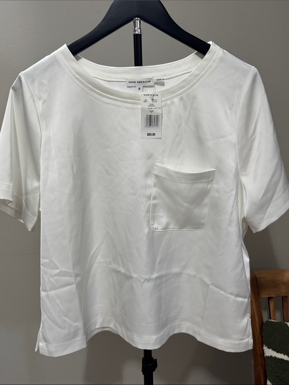 Good American Ivory Pocket Tee – Size 3 – NWT – $85 Retail.